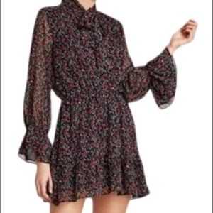 Zara Black Floral Mini Dress with Bow Neck